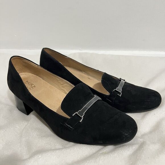 Naturalizer Suede Loafer Shoes Size 12 Black Classic Preppy Academia Block Heel - Picture 1 of 9